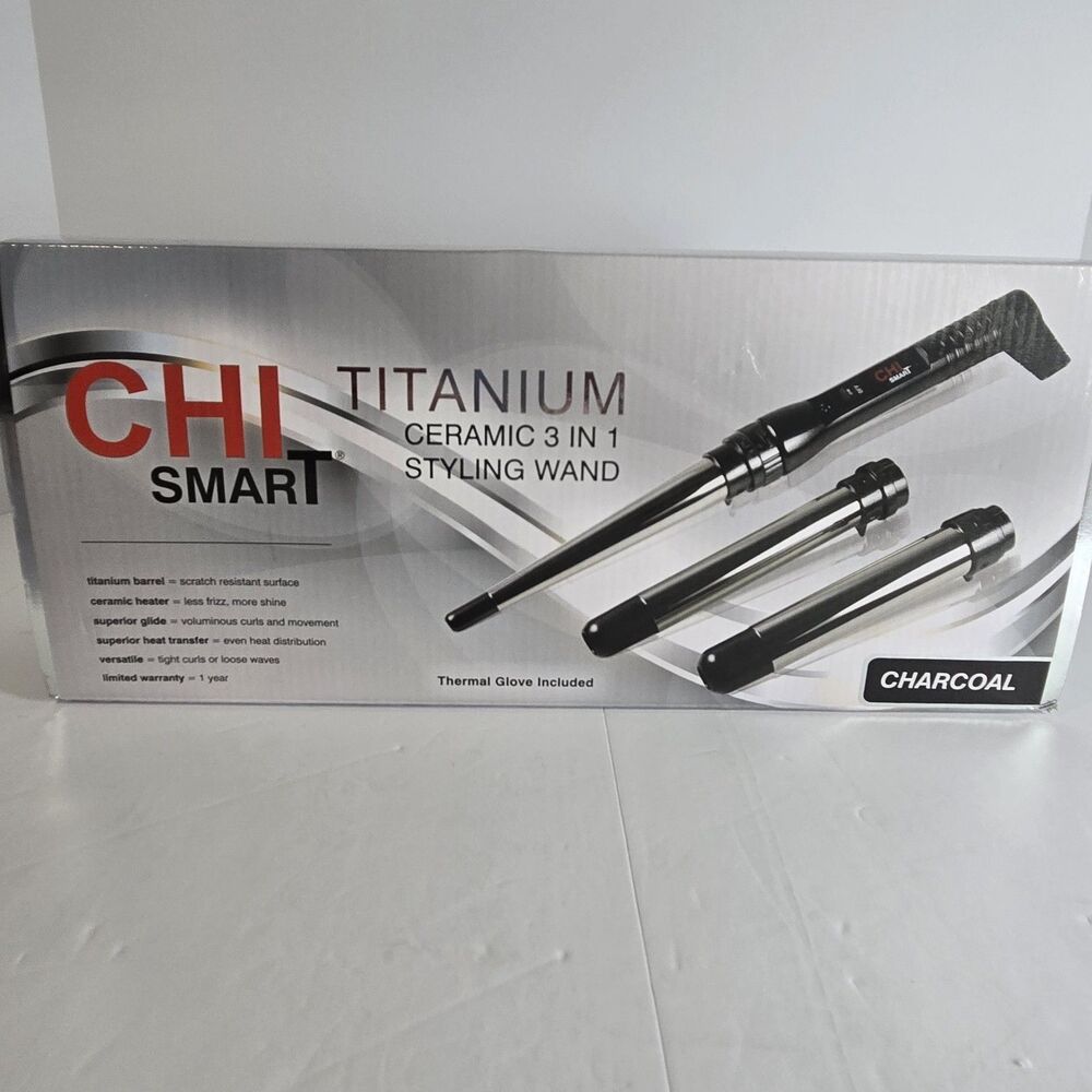 CHI Smart Titanium Ceramic 3 in 1 Styling Wand Charcoal CS1038 Open Box